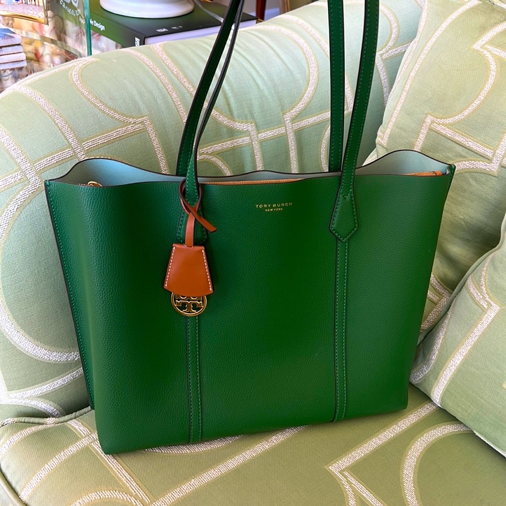 Tory Burch Perry Leather Shoulder Tote Arugula NWOT